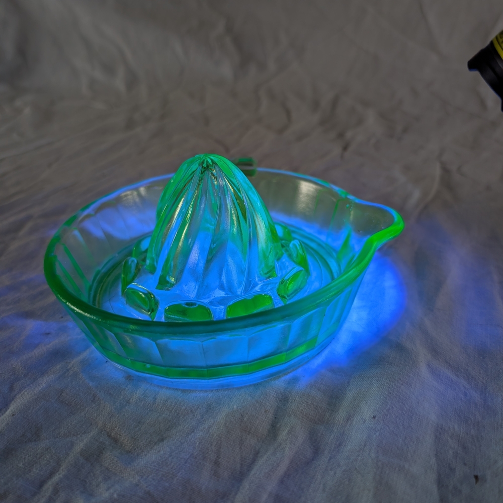 2/70$ Vintage Uranium Glass Citrus Juicer - Green Glow